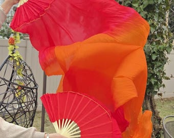 100% Silk Belly dance Flow Fan Veils (free case)