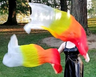 Single Belly Dance Costume UV Silk Fan Veil (Free Case)