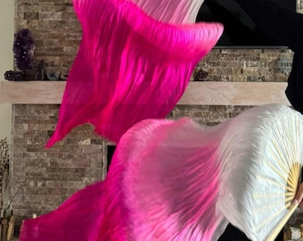 Pair of Belly Dance Costume Silk Fan Veils (Free Case)