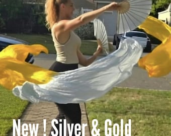 Pair of Belly Dance Costume Silk Fan Veils (Free Case)