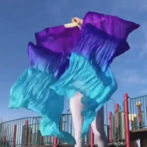 Coppia di veli a ventaglio di danza del ventre 100% seta CUSTODIA GRATUITA
