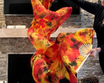 Pair of Belly Dance Costume Silk Fan Veils (Free Case)