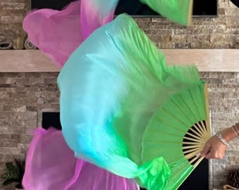 100% Silk Fan Veils + FREE Carrying Case | Handmade Belly Dance Fans