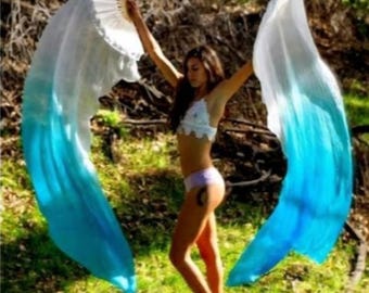 Pair of Silk Belly Dance Fans Veil UV FREE CASE