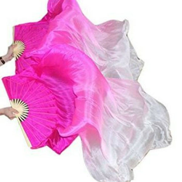 Pair Silk Fan Veils  (Free Case)  Belly Dance Burlesque Flow