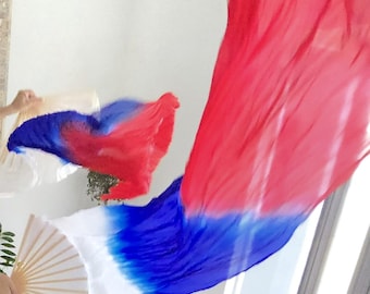 Pair of Belly Dance Costume Silk Fan Veils (Free Case)  USA Flag