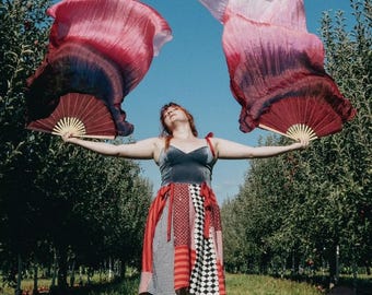 Single Belly Dance Costume UV Silk Fan Veil (Free Case)