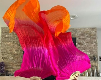 Pair of 100% Silk Bellydance Fan Veils  FREE CASE