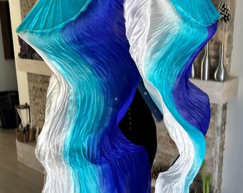 Pair 100% Silk Bellydance Flow Fan Veils  FREE CASE