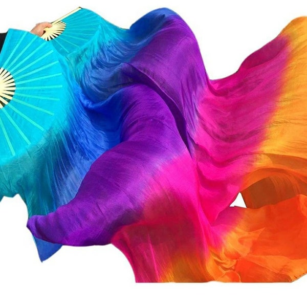 Pair of Belly Dance Costume Silk Fan Veils Multi Color (Free Case) Flow fan