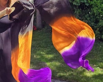 Pair 100% Silk Bellydance Flow Fan Veils  FREE CASE