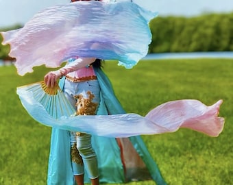 Pair of Belly Dance Costume Silk Fan Veils (Free Case)