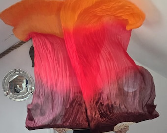 Pair 100% Silk Bellydance Flow Fan Veils  FREE CASE