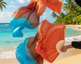 Single Belly Dance Costume Silk Fan Veil (Free Case)