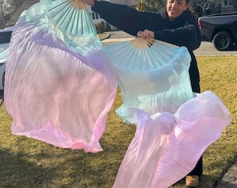 Pair of Belly Dance Costume Silk Fan Veils (Free Case)
