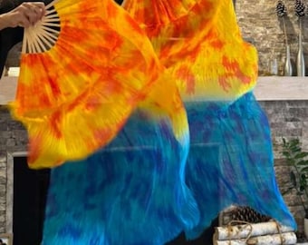 Set of Handmade Silk Fan Veils Belly Dance Props  (Free Case)