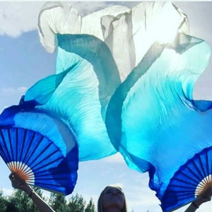 Coppia di veli a ventaglio in seta per costumi di danza del ventre (custodia gratuita)