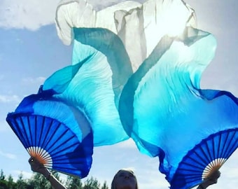 Pair of Belly Dance Costume Silk Fan Veils (Free Case)