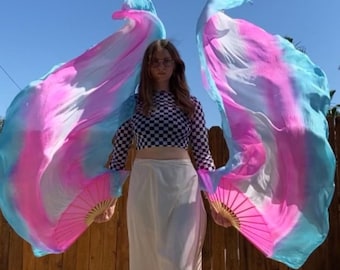 Pair of Silk Belly Dance Fan Veils   FREE CASE (video)