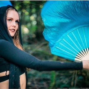 Pair of Belly Dance Costume Silk Fan Veils UV (Free Case)