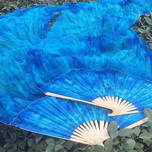 Artificial Silk Belly Dance Fans - Pair Of 180cm Bamboo Veil Fans For Dance Performance Rainbow