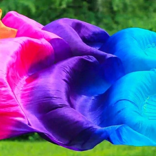 Paire de voiles d'éventail en soie pour costume de danse du ventre (multicolore) étui gratuit