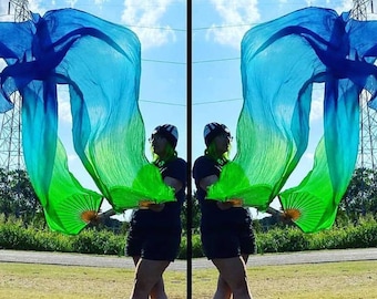 Pair of UV Silk Belly Dance Fan Veils   FREE CASE