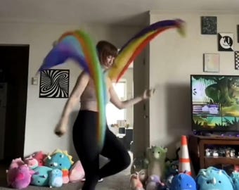 Veil Poi 100% Silk Rainbow Pride Colors Belly Dance Flow 2pc