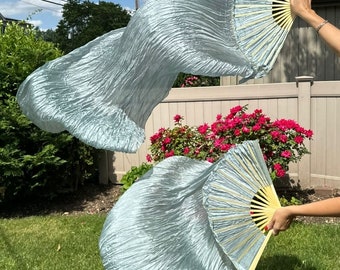 100% Silk Belly dance Flow Fan Veils (free case)