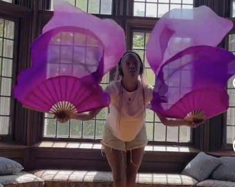 Pair Silk Bellydance Fan Veils FREE CASE