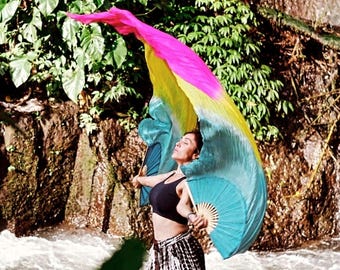 Single Belly Dance Costume Silk Fan Veil (Free Case)