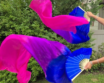 New Pride Design !  100% Silk Fan Veils + FREE Carrying Case |  Belly Dance Fans