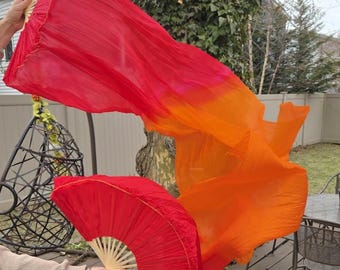 100% Silk Belly dance Flow Fan Veils (free case)