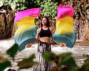 100% Silk Fan Veils + FREE Carrying Case | Handmade Belly Dance Fans