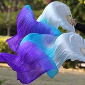 Pair of Belly Dance Costume Silk Fan Veils (Free Case)