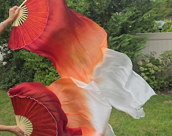 New Design ! 100% Silk Pair of Belly Dance Flow Fan Veils  FREE CASE