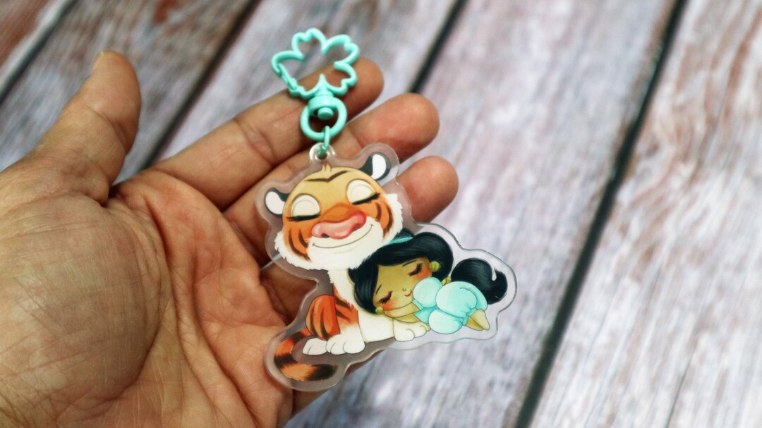 Jasmine Acrylic Keychain Love Kawaii Princess and Rajah Cute Pets ...
