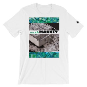Cash Magnet, Unisex tee, Cash filled briefcase, Short-sleeve shirt, Blue money