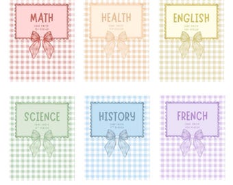 Gingham School Subject Covers for Binders, Notebooks, Textbooks, Goodnotes- Digital Download, Editable, Custom Text