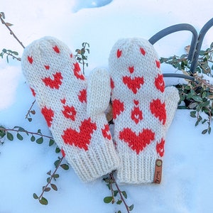 READY TO SHIP Knit MIttens Light weight MIttens Adult Size Handmade Gift Medium size Valentine's Gift Red image 4