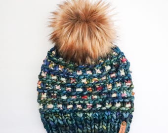 VERSANDFERTIG | Luxus Strickmütze | 100% Merinowolle | Erwachsene Größe Hut | Urlaub Geschenk | Weihnachtsgeschenk |  Handgefertigtes Geschenk | Grün & Sprinkle