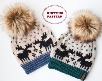 PATTERN - The Mistymoose Beanie - DIGITAL DOWNLOAD, Knitted Beanie Pattern, 3 Sizes, Toddler to Adult