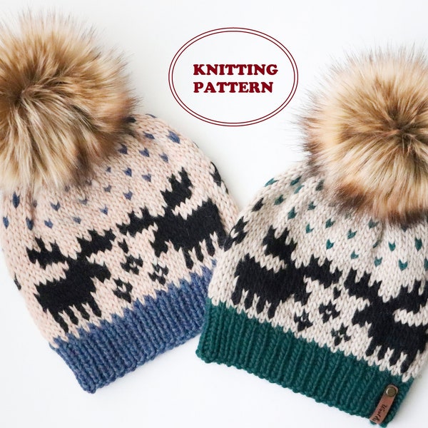 PATTERN - The Mistymoose Beanie - DIGITAL DOWNLOAD, Knitted Beanie Pattern, 3 Sizes, Toddler to Adult