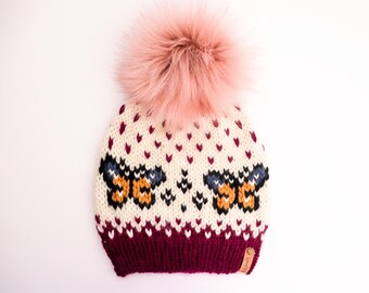 VERSANDFERTIG | Strickmütze | Farfalla Mütze | Kunstpelz Pom | Erwachsenengröße | Handgefertigtes Geschenk | Weihnachtsgeschenk | Urlaub Geschenk | Wein & Natürlich