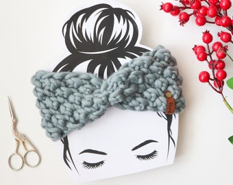 READY TO SHIP | Luxury Knit Headband | Extra warm headband | 100% Merino Wool | Adult Size | Handmade Gift | Grey