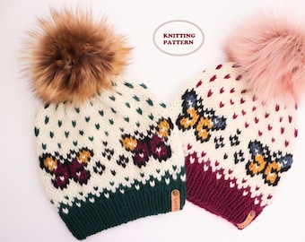 MUSTERTEIL - The Farfalla Beanie - DIGITAL DOWNLOAD, Strickmütze Muster, 2 Größen, Kind & Erwachsener