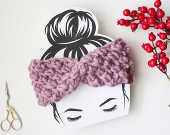 READY TO SHIP | Luxury Knit Headband | Extra warm headband | 100% Merino Wool | Adult Size | Handmade Gift | Mauve