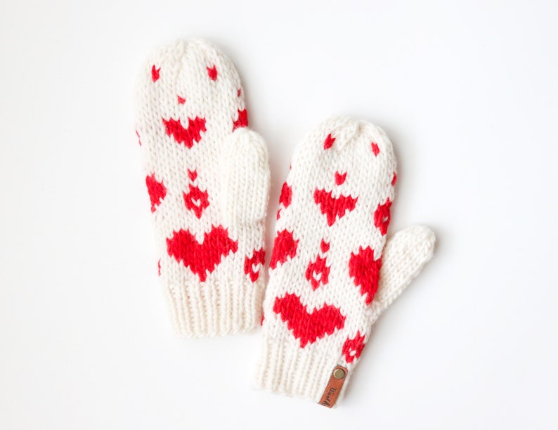 READY TO SHIP Knit MIttens Light weight MIttens Adult Size Handmade Gift Medium size Valentine's Gift Red image 2