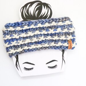 READY TO SHIP | Luxury Knit Headband | Earwarmer | Pearlknot Headband | 100% Merino Wool | Adult Size | Handmade Gift | Natural & Blue