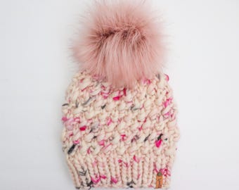 VERSANDFERTIG | Luxus Strick | Chunky Beanie | 100% Peruanische Wolle | Erwachsenengröße | Handgefertigtes Geschenk | Weihnachtsgeschenk | Urlaub Geschenk | Flamingo
